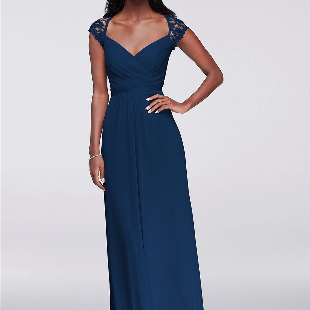 Long Mesh Dress with Lace Cap Sleeves